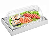 YMJOINMX Ice Food Serving Display Tray with Clear Roll Top Cover Buffet Cold Serving Cooler Platter w/ 2 Ice Packs Cooling Food Dishes Display Plate Case with Lid for Seafood Fruit Party Buffet Tray