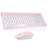 Wireless Keyboard Mouse Combo, cimetech Compact Full Size Wireless Keyboard and Mouse Set 2.4G Ultra-Thin Sleek Design for Windows, Computer, Desktop, PC, Notebook, Laptop-(Pink)