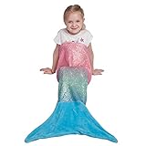 Kids Mermaid Tail Blanket, Girls Toddlers Mermaid Toys, Child Mermaid Blanket with Rainbow Ombre Glittering Fish Scale Design, Little Mermaid Gifts for Girls - 17' x 39' Plush Flannel Fleece