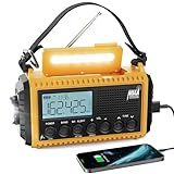 Emergency Radio Raynic 5000 Weather Radio Solar Hand Crank AM/FM/SW/NOAA Weather Alert Portable Radio with Cellphone Charger, Headphone Jack, Flashlight, Reading Lamp and SOS Alarm (Yellow)