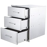 yuxiangBBQ Outdoor Kitchen Drawers Stainless Steel 3-Drawer BBQ Drawer 14' W x 20.5' H x 23' D Enclosed Built-in Drawer Flush Mount for Outdoor Kitchens & BBQ Islands