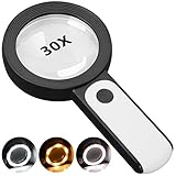 JMH Magnifying Glass with Light, 30X Handheld Large 18LED Cold and Warm Light with 3 Modes, Illuminated Magnifier for Seniors Reading, Inspection, Coins, Jewelry, Exploring