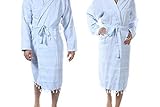 Cacala Turkish Hooded Bathrobe with Pocket for Men Women Lightweight Soft Ultra Absorbent Beach, Pool, Hotel and spa peshtemal 100% Cotton Unisex Ceprez, Small/Medium, Baby Blue