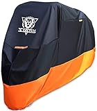 XYZCTEM Motorcycle Cover – All Season Waterproof Outdoor Protection – Precision Fit up to 108 Inch Tour Bikes, Choppers and Cruisers – Protect Against Dust, Debris, Rain and Weather(XXL,Black& Orange)