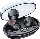 Earbuds Mini Wireless Earbuds Bluetooth Headphones 5.3 with LED Power Display Charging Case Ear Buds IPX7 Waterproof Earphones Light-Weight Earbud with Mic for Phone Laptop PC TV Running Workout Black