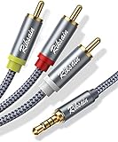 RIKSOIN 3.5mm to 3 RCA Audio Video Cable, 6.6FT/2M 3.5mm to 3-Male RCA Adapter Stereo AUX Cord AV Cable for MP3, Camcorders, Tablet, Speaker, Home Theater, DVD Player & More (Grey)