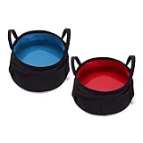 2 Pack Collapsible Bucket with Handle 2 Gallon Portable Camping Wash Basin Folding Water Container for Fishing Beach (Red+Blue)