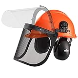 NoCry 6-in-1 Industrial Chainsaw Helmet with Built-In Helmet Ear Protection, Mesh Face Shield and Clear Plastic Face Visors, ANSI Z89.1 Certified Forestry Helmet, Arborist Helmet, Chainsaw Face Shield