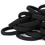 50PCS Black Hair Ties for Women, Cotton Seamless Hair Bands, Elastic Ponytail Holders, No Damage for Thick Hair, 2 Inch in Diameter, by Nspring