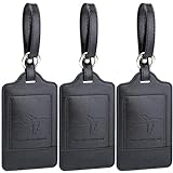 Teskyer Luggage Tags, 3 Pack Premium PU Leather Luggage Tags Privacy Protection Travel Bag Labels Suitcase Tags