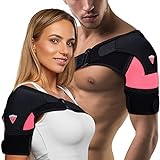 Shoulder Brace for Torn Rotator Cuff - 4 Sizes - Shoulder Pain Relief, Support and Compression - Sleeve Wrap for Shoulder Stability and Recovery - Fits Left and Right Arm, Men & Women (Pink, Large/X-Large)