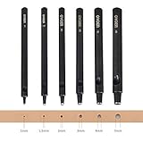 OWDEN Professional 6Pcs. Leather Hollow Punch Set. Size: 1.0-5.0mm for Leather Belt, Watch Band and Leather Strap Gasket. with a Free Mini Cutting mat.