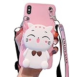 SGVAHY Case for iPhone 6 Plus/iPhone 6s Plus Case Cute Wallet iPhone Case with Long Lanyard Cat Cartoon Phone Case Kawaii iPhone Case Soft Silicone Shockproof Cover Protective Case for Womens Girls