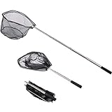 RESTCLOUD Fishing Landing Net with Telescoping Pole, Strong Stainless Handle Full Extended to 48 Inches