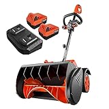 VOLTASK Cordless Snow Shovel with Wheels, 40V | 16-Inch | 4-Ah Brushless Cordless Snow Blower, Battery Snow Blower with Directional Plate & LED Lights (2 * 20V Battery & Dual Quick Charger Included)