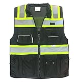 REXZUS (D) Safety Vest Black For Mens Class 2 Black Series Heavy Duty Utility Pockets Safety Vests Premium Black Series (XX-Large, Black)