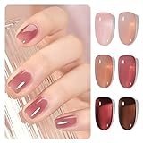 GAOY Rose Garden Jelly Gel Nail Polish of 6 Transparent Nude Red Pink Brown Colors Sheer Gel Polish Kit for Salon Gel Manicure and Nail Art DIY at Home