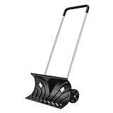 SHANTRA Snow Shovel for Driveway, Snow Shovel 26-in Heavy Duty Adjustable Snow Push Plow on Wheels Snow Removal Tool for Driveway, Pavement or Path