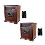 Lifesmart 1500W Portable Electric Infrared Quartz Space Heater for Indoor Use with 4 Heating Elements and Remote Control, Brown Oak Wood (2 Pack)