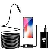Wireless Endoscope, WiFi Borescope Inspection Camera 2.0 Megapixels HD Waterproof Snake Camera Pipe Drain with 8 Adjustable Led for Android & iOS Smartphone iPhone Samsung Tablet-16.4 ft (5M)
