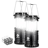 Etekcity Lantern Camping Essentials Lights, Led Lantern for Power Outages, Tent Lights for Emergency, Hurricane, Battery Powered Flashlight, Survival Kits, Operated Lamp, 2 Pack, Black