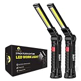 Rechargeable Work Lights, LED Work Light with Magnetic Base & Hanging Hook, 360°Rotate 5 Modes Magnetic Rechargeable Flashlights for Mechanics Car Repair Home, Garage, Emergency, Camping (2 Pack)