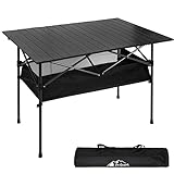 Dr.Quark Camping Table 41.4''x 28.4'' Ultra Compact Aluminum Folding Camping Table with Large Storage Roll Up Portable Camping Table 4-6 Person Foldable Camp Table with Carry Bag