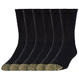 GOLDTOE Men's Cotton Blend Athletic Crew Socks, 6-Pairs, Black, Shoe Size: 6-12.5