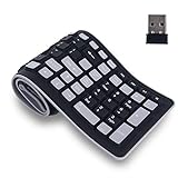 TEHDYCU 2.4G Wireless Silicone Keyboard, Portable Keyboard for Laptop, PC, Notebook and Travel, Flexible Foldable and Rollup Keyboard, Waterproof, Dustproof and Lightweight, Full Size 107 Keys Black