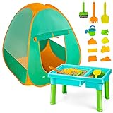 UNIH Kids Sand and Water Table with Play Tent, Toddler Beach Toys Set with Tent for Kids, Indoor&Outdoor Toys Beach Play Activity Table Sandbox Toys for 2 3 4 5 Year Old Boys Girls Gift