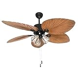 Palm Island Bali Breeze Ceiling Fan, Five Palm Leaf Blades, Tropical Fan, With Remote Control （52 inches） (Brown 3 Lights)