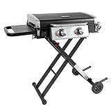 Razor Griddle GGC2030M 25 Inch Outdoor 2 Burner Portable LP Propane Gas Grill Griddle w/ Top Cover Lid, Wheels, & Shelf for BBQ Cooking, Black (Steel)