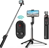 Selfie Stick with Remote for GoPro Mini Hero 11 10 9 8 Go Pro Max, Waterproof Extension Aluminum Selfie Pole with Tripod Phone Clip Wireless Bluetooth Remote for iPhone Andriod Action Cameras