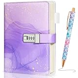 Beadsky Diary with Lock, Mothers Day Gifts for Mom, 192 Pages Password Locked Diary Notebook with Pen, Journaling Kit with Lock, A5 Secret Aesthetic Journal Cute Stuff for Teen Girls Women, Purple