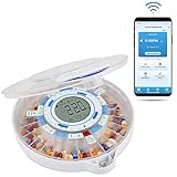 LiveFine Smart WiFi Automatic Pill Dispenser | 28-Day Medication Organizer Up to 9 Doses Per Day for Care Monitoring with Locking Key, Adjustable Light/Sound Alarms for Prescriptions & Vitamins