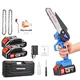 Mini Chainsaw Cordless, Portable 6 Inch Electric Chain Saw Battery Powered with 2Pcs 24V 2000mAh Rechargeable Battery, Handheld Small Chain Saws with Toolbox for Wood Cutting Tree Trimming(Two Chains)