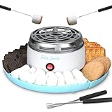 Party Desserts Electric Smores Maker Tabletop Indoor Kit, Indoor Marshmallow Roaster, Smores Station with 4 Compartment Trays & 4 Forks, Great Gift for Adults and Kids in Holidays and Parties (Blue)