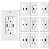 [10 Pack] BESTTEN 3.6A USB Receptacle Outlet, 15 Amp Tamper Resistant Wall Receptacle, Ideal to Charge Smartphone, Tablet and Other USB Device, UL Listed, White