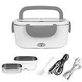 Electric Lunch Box Food Warmer Heater for Car and Home with Removable 304 Stainless Steel Storage Container Warming Bento 2 in 1 Car 12V/24V and Home Use 110V (Grey)