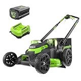 Greenworks 80V 25' Brushless Cordless (Self-Propelled) Dual Blade Lawn Mower (LED Headlight + Aluminum Handles), 4.0Ah Battery and Rapid Charger Included