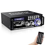 Sunbuck Bluetooth Stereo Amplifier, Stereo Receiver for Speakers, 2 Channel Sound Audio Amplifier, Max 300Wx2, with USB/SD/RCA/MIC/FM in, Remote, Home Theater Audio Stereo System Components, AS-25BU