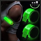 Simket LED Armband Rechargeable for Running Walking at Night (2 Pack), Running Lights for Runners, Running Lights, High Visibility Reflective Running Gear Adjustable Light Up Bands for Men Women Kids
