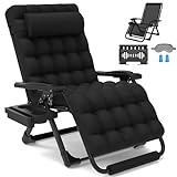 Slendor Oversized Padded Zero Gravity Chair XXL, 33inch Zero Gravity Recliner, Folding Reclining Lounge Chair,Indoor Outdoor Patio Chairs with Pillow, Footrest,Cup Holder, Support 500lbs,Black