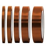 Selizo High Temp Tape, 5 Pack Multi – Sized 1/8”, 15/64”, 15/64”, 15/32”, 5/64”, Heat Resistance Up to 280℃ (536℉)