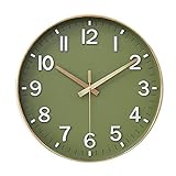 HZDHCLH Wall Clocks Battery Operated,12 inch Silent Non Ticking Modern Wall Clock for Living Room Bedroom Kitchen Office Classroom Decor (Olive Green)