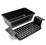 PERLLI Nonstick Meat Loaf Pan with Drain Tray Insert, 2-in-1 Large 9.8' X 5.7' BPA Free Healthy Coating Bread and Roaster Pan with Drip Tray, Carbon Steel Gray
