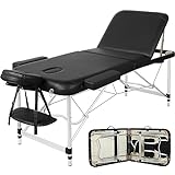 Yaheetech 28“ Wide Massage Tables Portable Tattoo Table Adjustable Lash Bed Aluminium 3 Folding Spa Bed with Non-Woven Bag