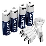 bump AA Rechargeable Batteries - 4-Pack - Lithium Ion, High Output, Rapid USB-C Charging, Ideal for Remotes, Toys, Keyboards, Wireless Mice, Cable Included