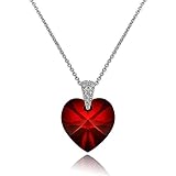 B. BRILLIANT Valentines Day Necklace for Women Sterling Silver Ruby Red Crystal Heart Pendant with European Crystals for Girls Teens Bridesmaids Birthday Anniversary Fashion LOVE