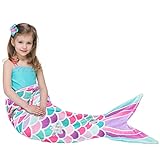 Mermaid Tail Blanket - Plush Mermaid Wearable Blanket for Girls Teens Adults All Seasons Soft Flannel Fleece Snuggle Blanket Mermaid Scale Sleeping Bag for Birthday, 55’’ x 24’’ (Pink)
